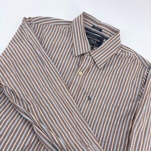 Abercrombie & Fitch Button Down Shirt Mens XXL Muscle Fit Striped Brown Blue